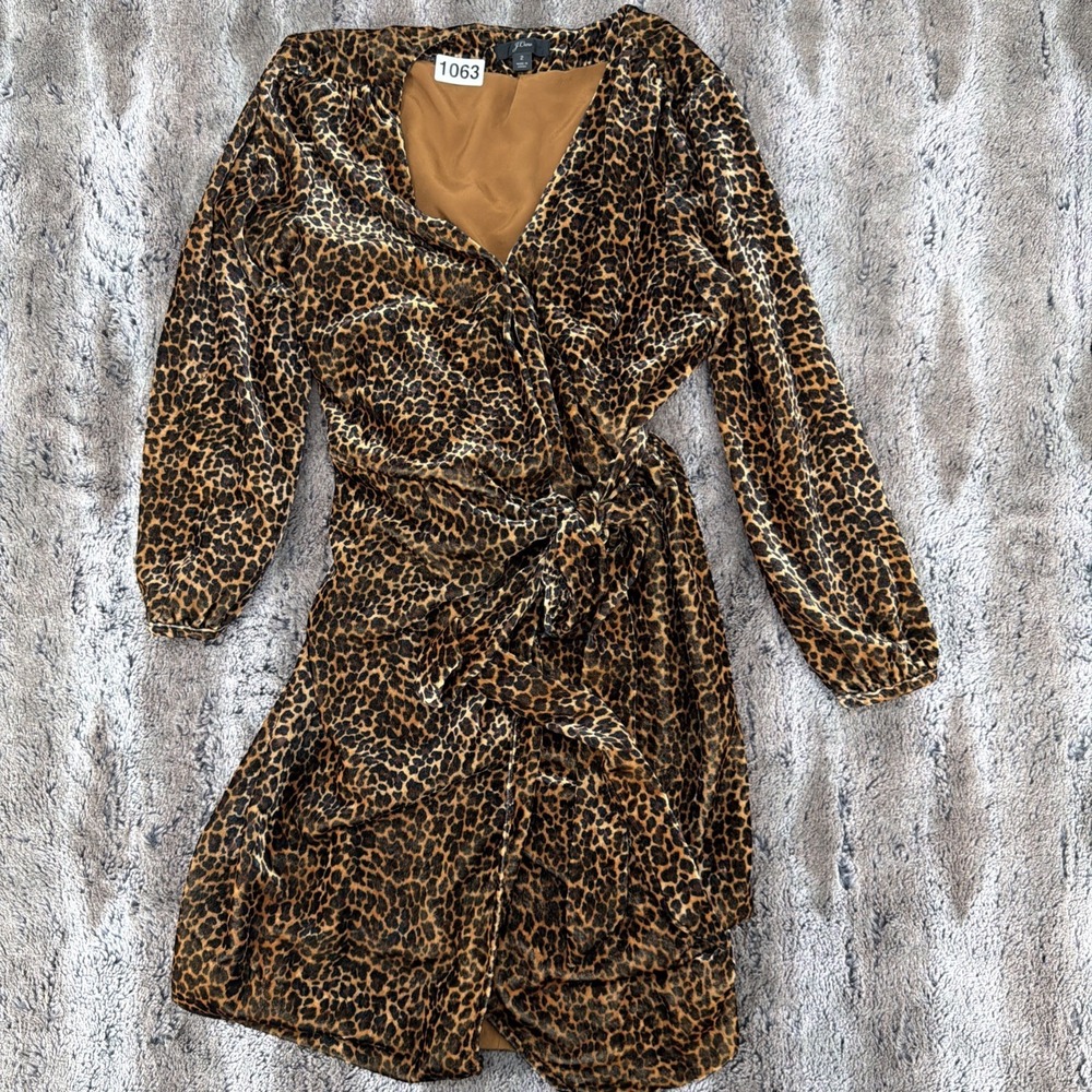 J. Crew Leopard Print Wrap Drapey Velvet Wrap Dress Size 2 - Long Sleeve Lined